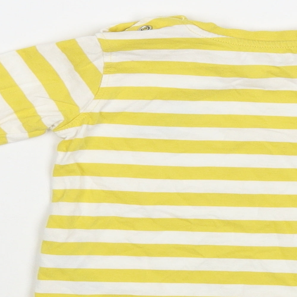 Marks and Spencer Baby Yellow Striped Cotton Pullover T-Shirt Size 9-12 Months Crew Neck Snap - Dinosaur