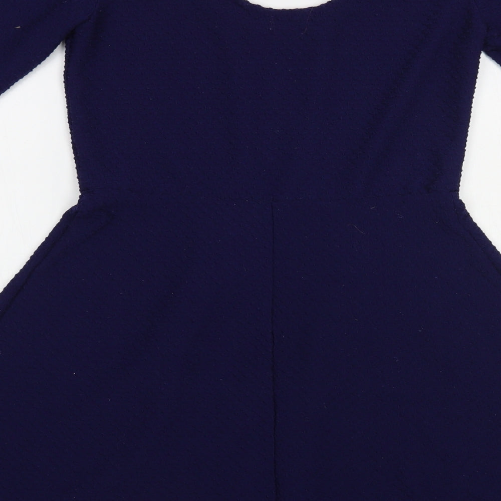 Miss Selfridge Womens Blue Polyester Skater Dress Size 12 Scoop Neck Pullover