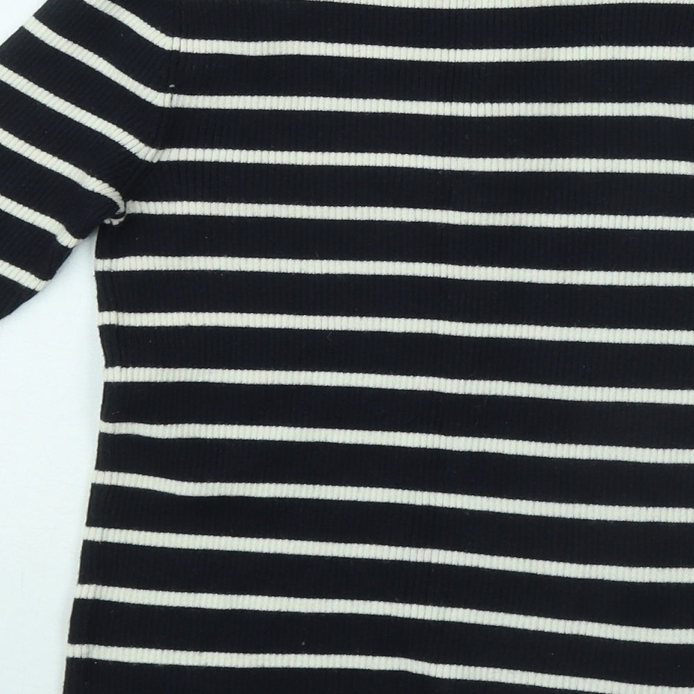 F&F Womens Blue Round Neck Striped Viscose Pullover Jumper Size 8