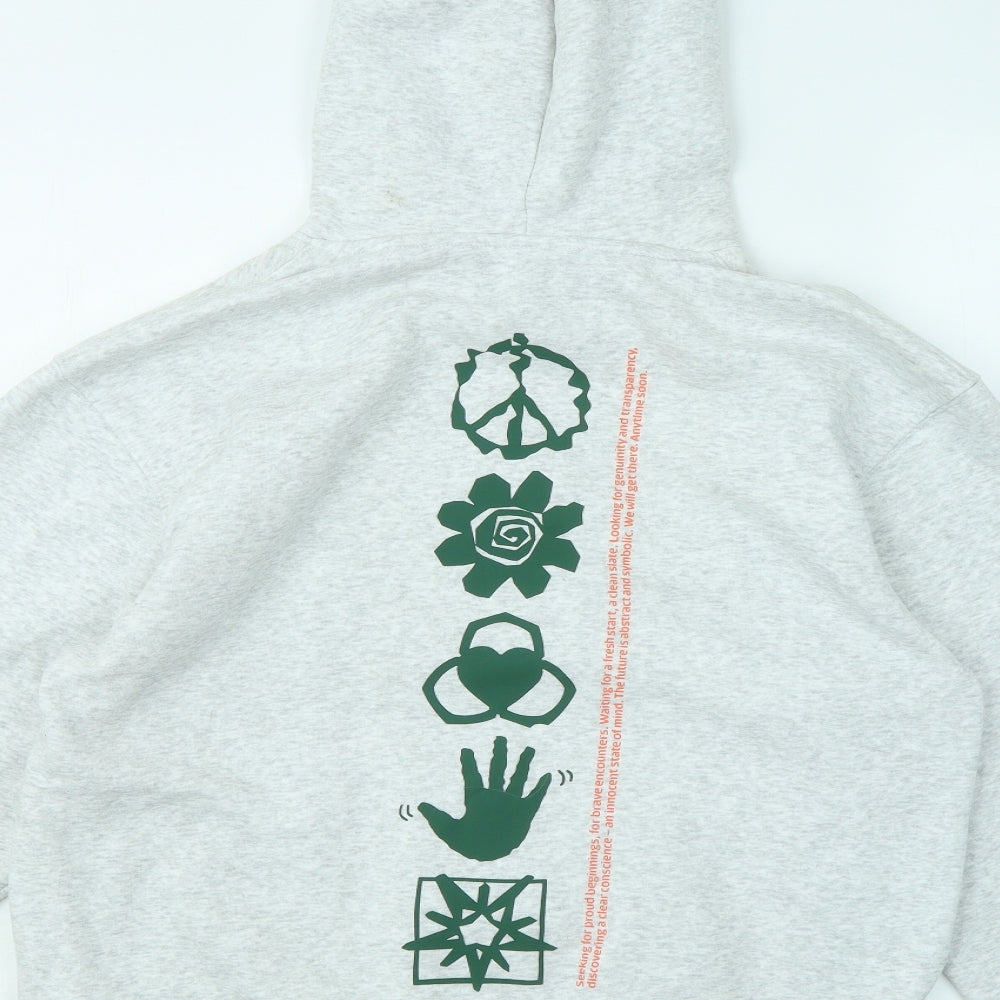 H&M Womens Grey Cotton Pullover Hoodie Size XS - Peace