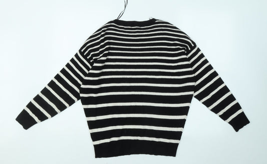 F&F Womens Black Round Neck Striped Viscose Pullover Jumper Size 14