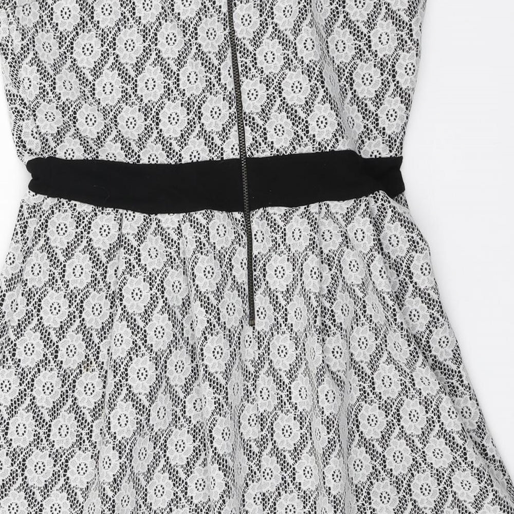 Dorothy Perkins Womens Multicoloured Floral Polyester A-Line Size 14 Roll Neck Zip