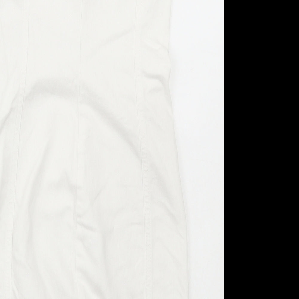 Denim & Co. Womens White Cotton Pinafore/Dungaree Dress Size 8 Halter Zip