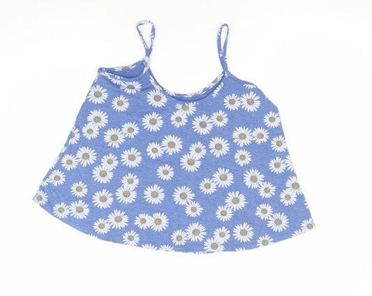 Influence Womens Blue Floral Viscose Cropped Tank Size S Round Neck