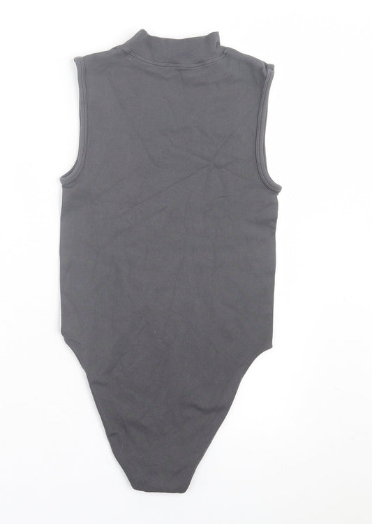 Primark Womens Grey Nylon Bodysuit One-Piece Size S Snap - Ribbed Fabric