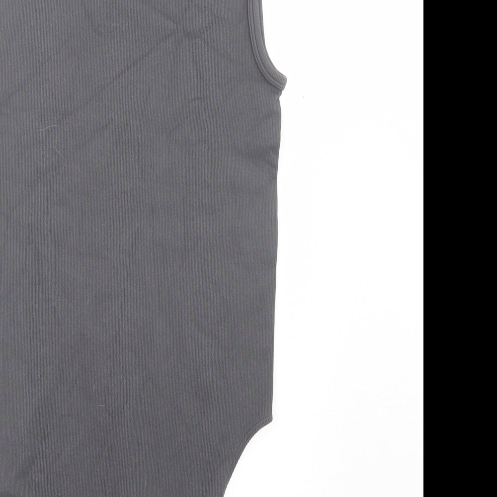 Primark Womens Grey Nylon Bodysuit One-Piece Size S Snap - Ribbed Fabric