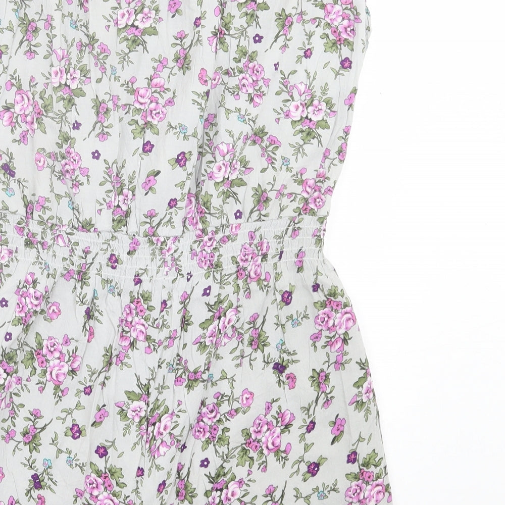 Cutie Womens Green Floral Cotton Playsuit One-Piece Size S Pullover - Frill Detail