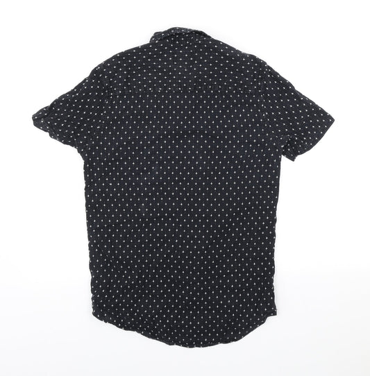 Topman Mens Black Geometric Cotton Button-Up Size XS Collared Button