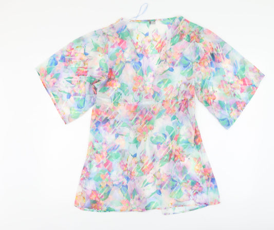 F&F Womens Multicoloured Floral Polyester Kimono Blouse Size S V-Neck - Beachwear