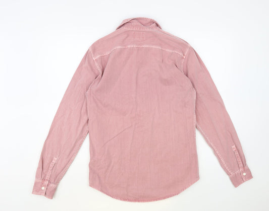 Pull&Bear Mens Pink Cotton Button-Up Size S Collared Button