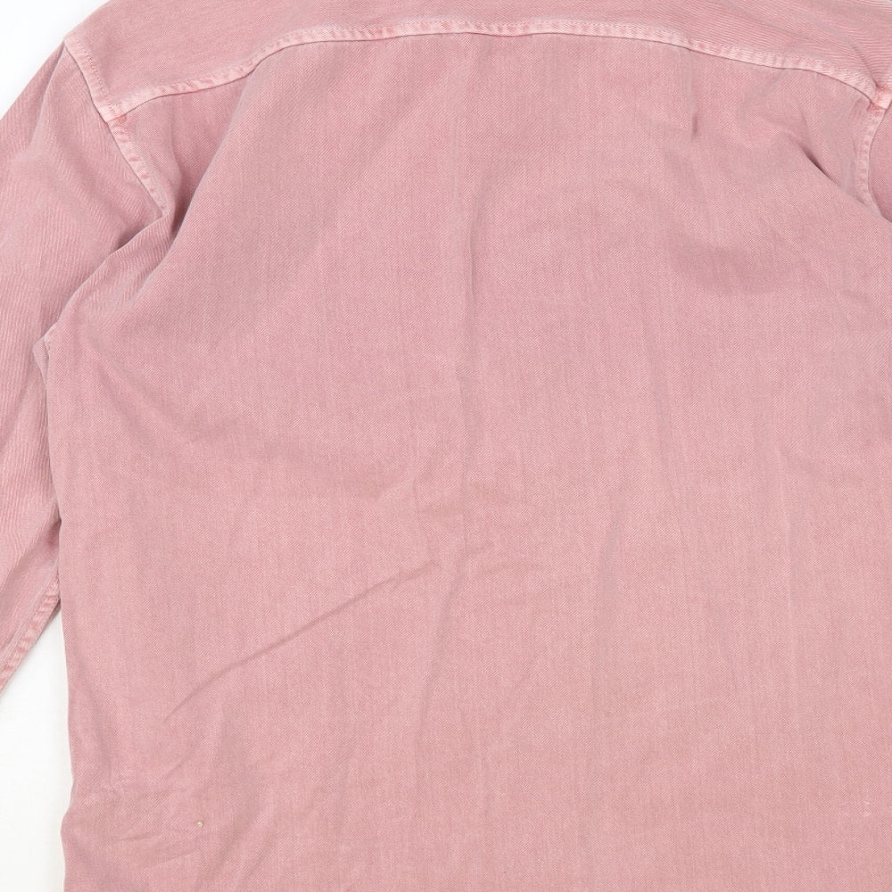 Pull&Bear Mens Pink Cotton Button-Up Size S Collared Button