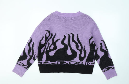SheIn Womens Purple Round Neck Geometric Acrylic Pullover Jumper Size S - Flame