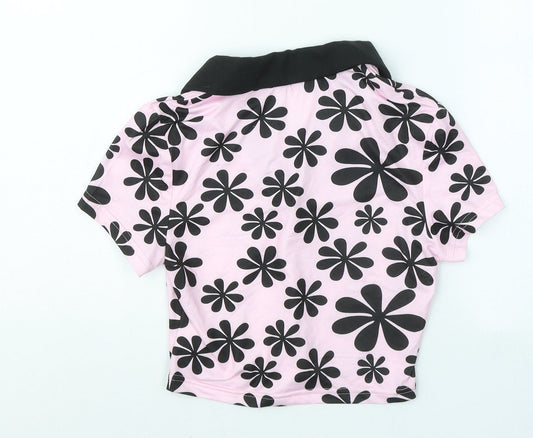 SheIn Womens Pink Geometric Polyester Basic Polo Size XS Collared