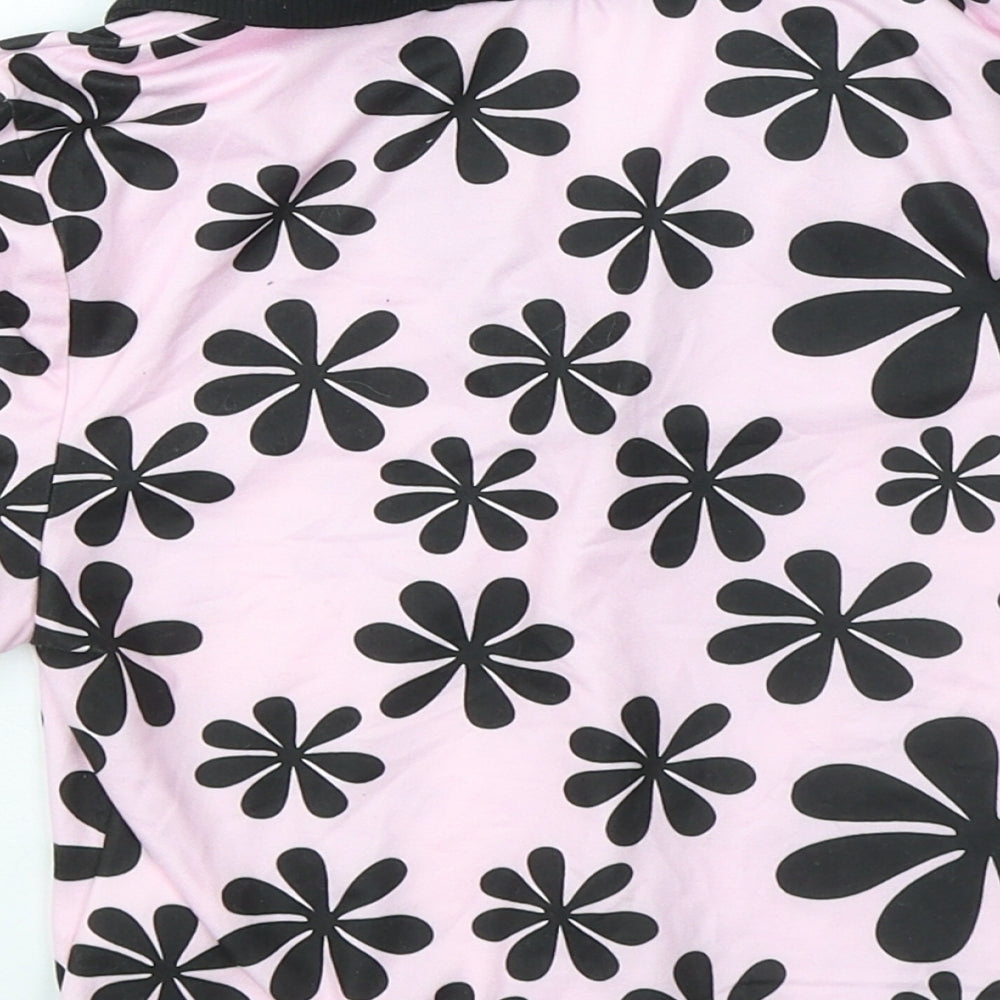 SheIn Womens Pink Geometric Polyester Basic Polo Size XS Collared