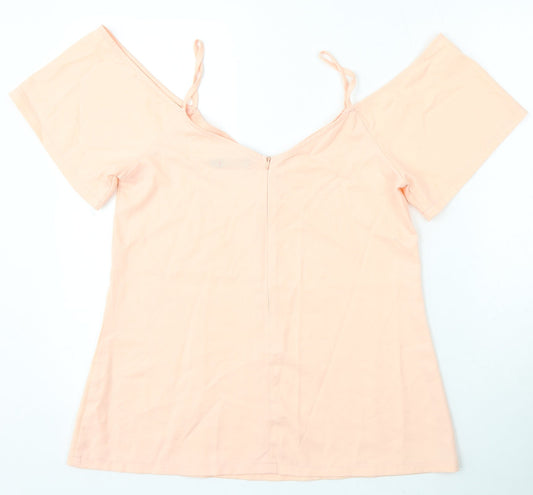 Boohoo Womens Pink Viscose Basic Blouse Size 10 V-Neck