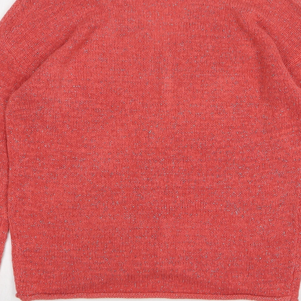 CAPTAIN TORTUE Womens Pink V-Neck Acrylic Pullover Jumper Size 8