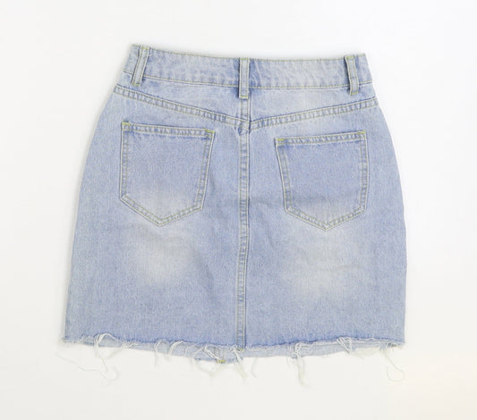 PRETTYLITTLETHING Womens Blue Cotton A-Line Skirt Size 4 Zip