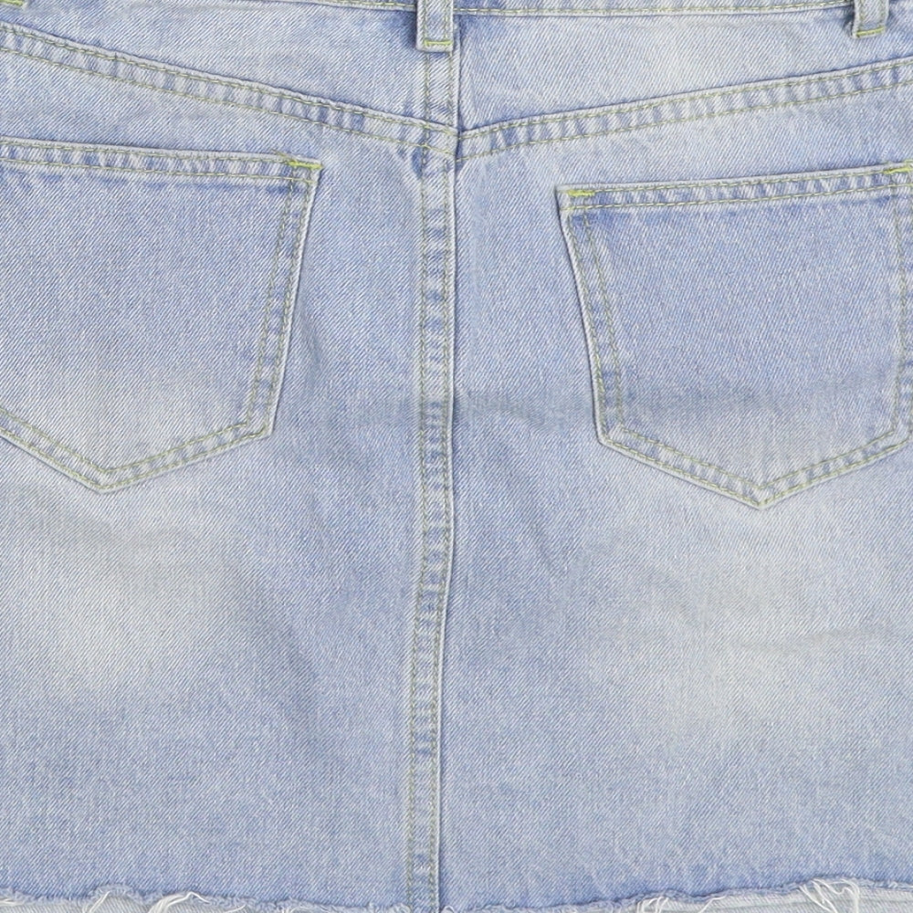 PRETTYLITTLETHING Womens Blue Cotton A-Line Skirt Size 4 Zip