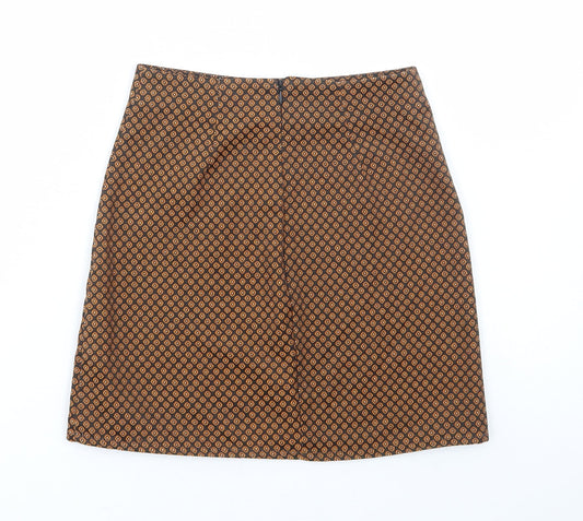 Pull&Bear Womens Orange Geometric Polyester Mini Skirt Size XS Zip