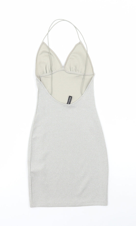Divided by H&M Womens Silver Polyester Bodycon Size 2XS Halter Pullover