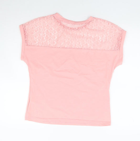 SheIn Womens Pink Cotton Basic T-Shirt Size XL Round Neck - Lace Panel