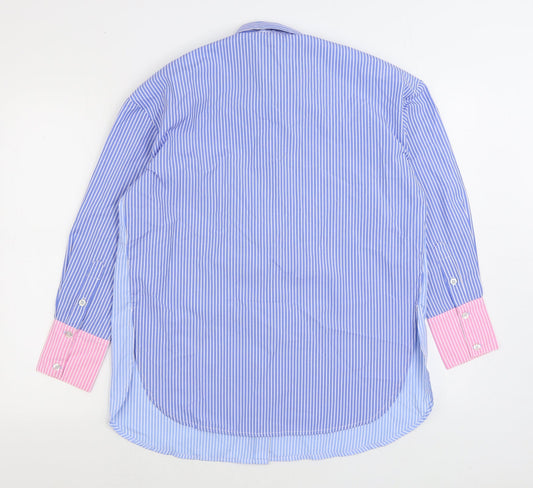 River Island Mens Blue Striped Polyester Button-Up Size XS Collared Button