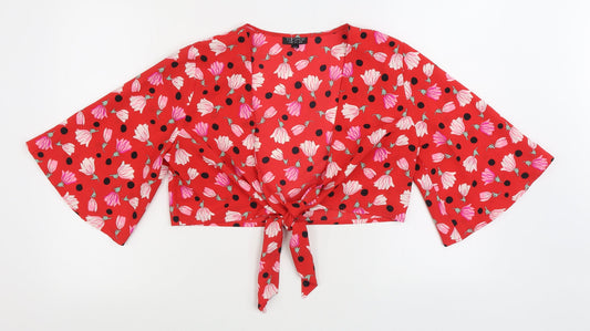 Womens UK Size 10 Topshop Red Wrap Blouse