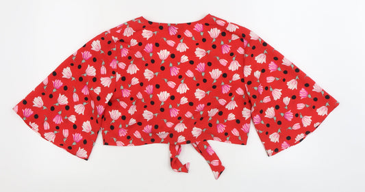 Womens UK Size 10 Topshop Red Wrap Blouse