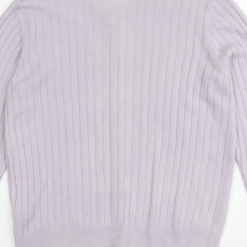 Classic Womens Purple Round Neck Acrylic Cardigan Jumper Size 10
