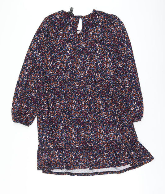 New Look Womens Multicoloured Floral Polyester A-Line Size 8 Round Neck Button