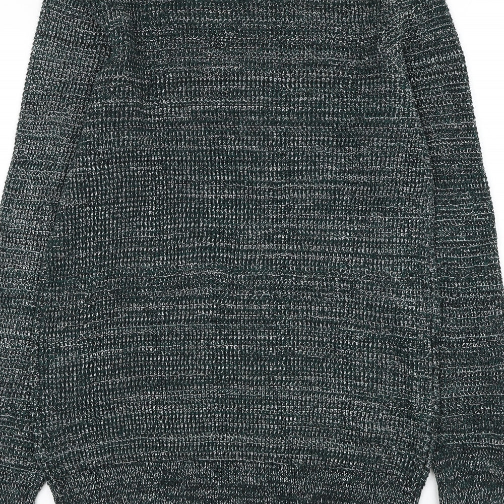 H&M Mens Green Round Neck Acrylic Pullover Jumper Size S