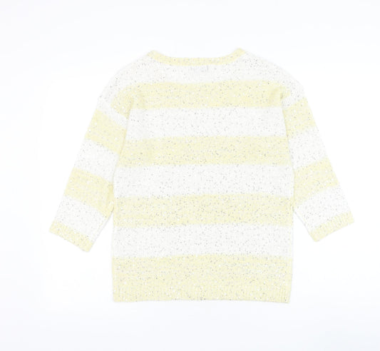 F&F Womens Yellow Round Neck Striped Acrylic Pullover Jumper Size 6