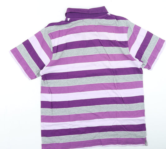 Dunnes Stores Mens Purple Striped Cotton Polo Size S Collared Button