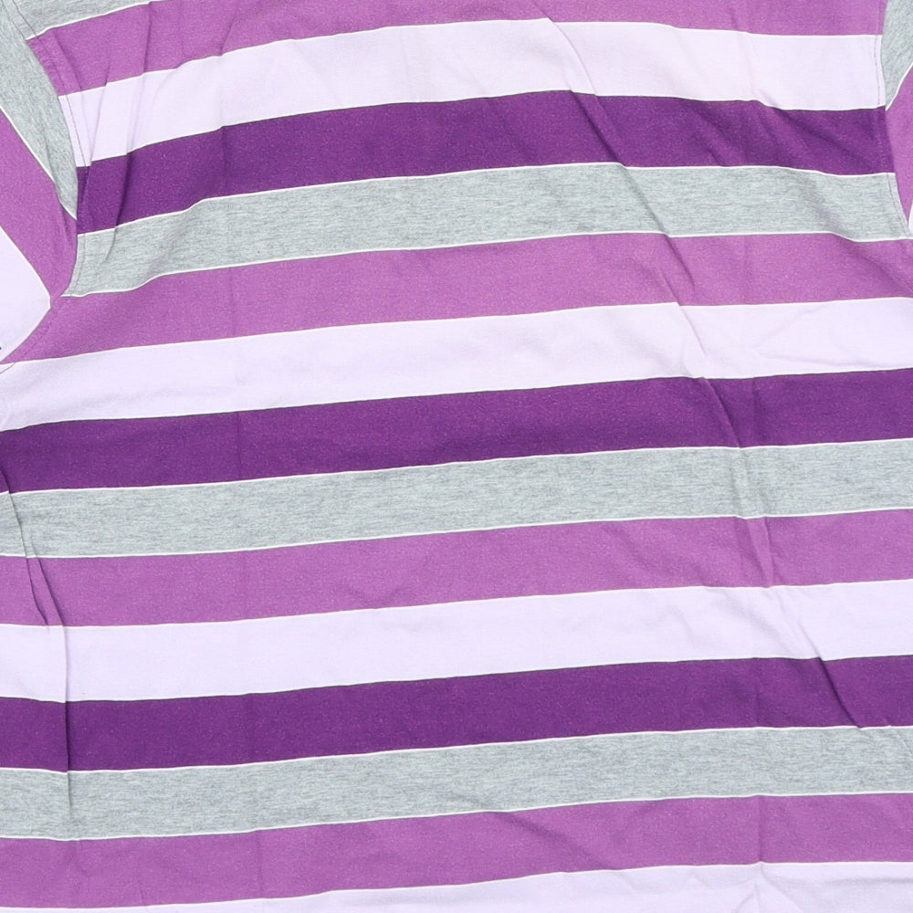 Dunnes Stores Mens Purple Striped Cotton Polo Size S Collared Button