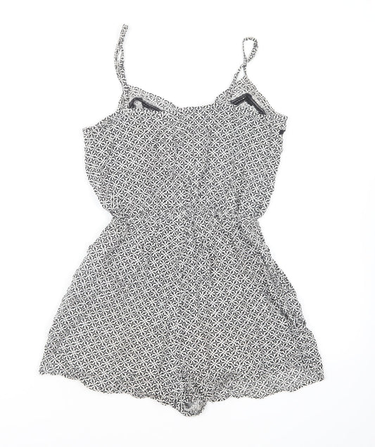 H&M Womens Black Geometric Viscose Playsuit One-Piece Size 6 Pullover