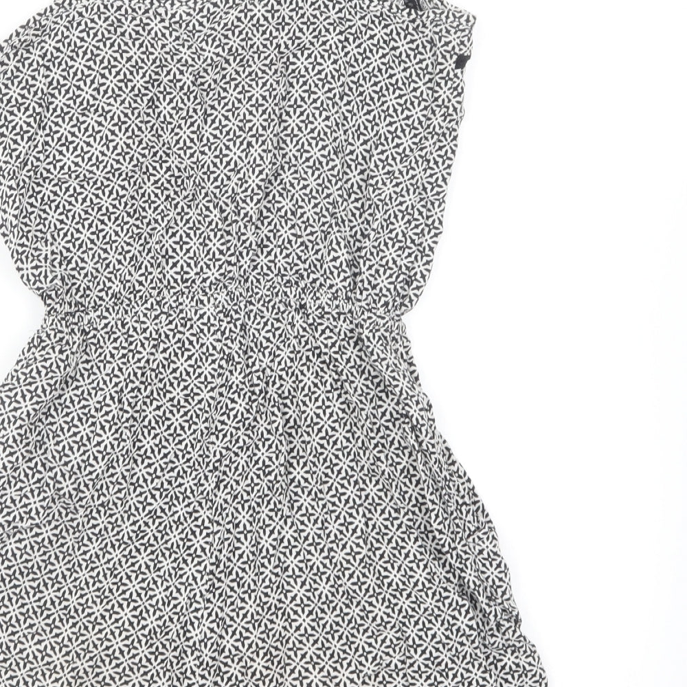 H&M Womens Black Geometric Viscose Playsuit One-Piece Size 6 Pullover