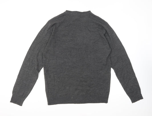 Industrialize Mens Grey V-Neck Acrylic Pullover Jumper Size L