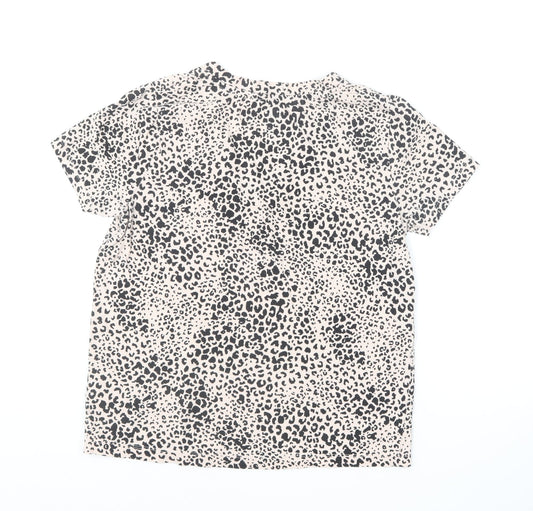 F&F Womens Beige Animal Print Cotton Basic T-Shirt Size 8 V-Neck