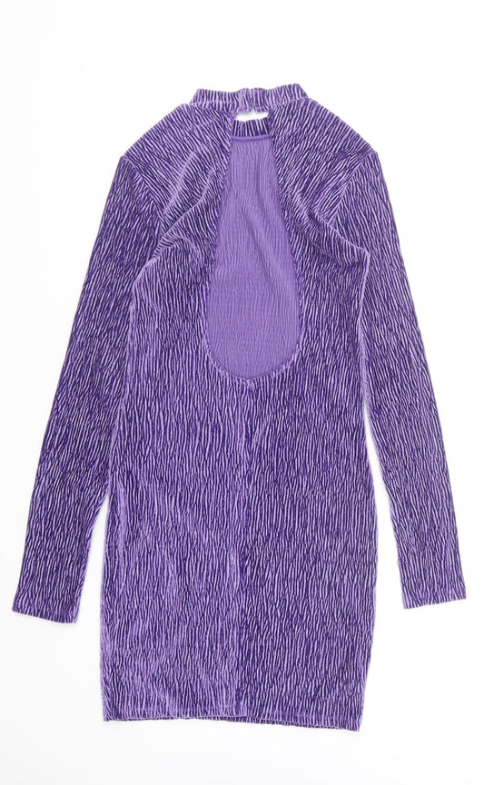 H&M Womens Purple Polyester Bodycon Size XS High Neck Pullover
