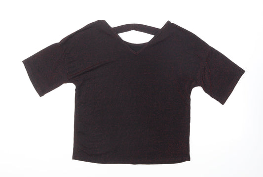 Simon Jeffrey Womens Black Nylon Basic T-Shirt Size 12 Collared