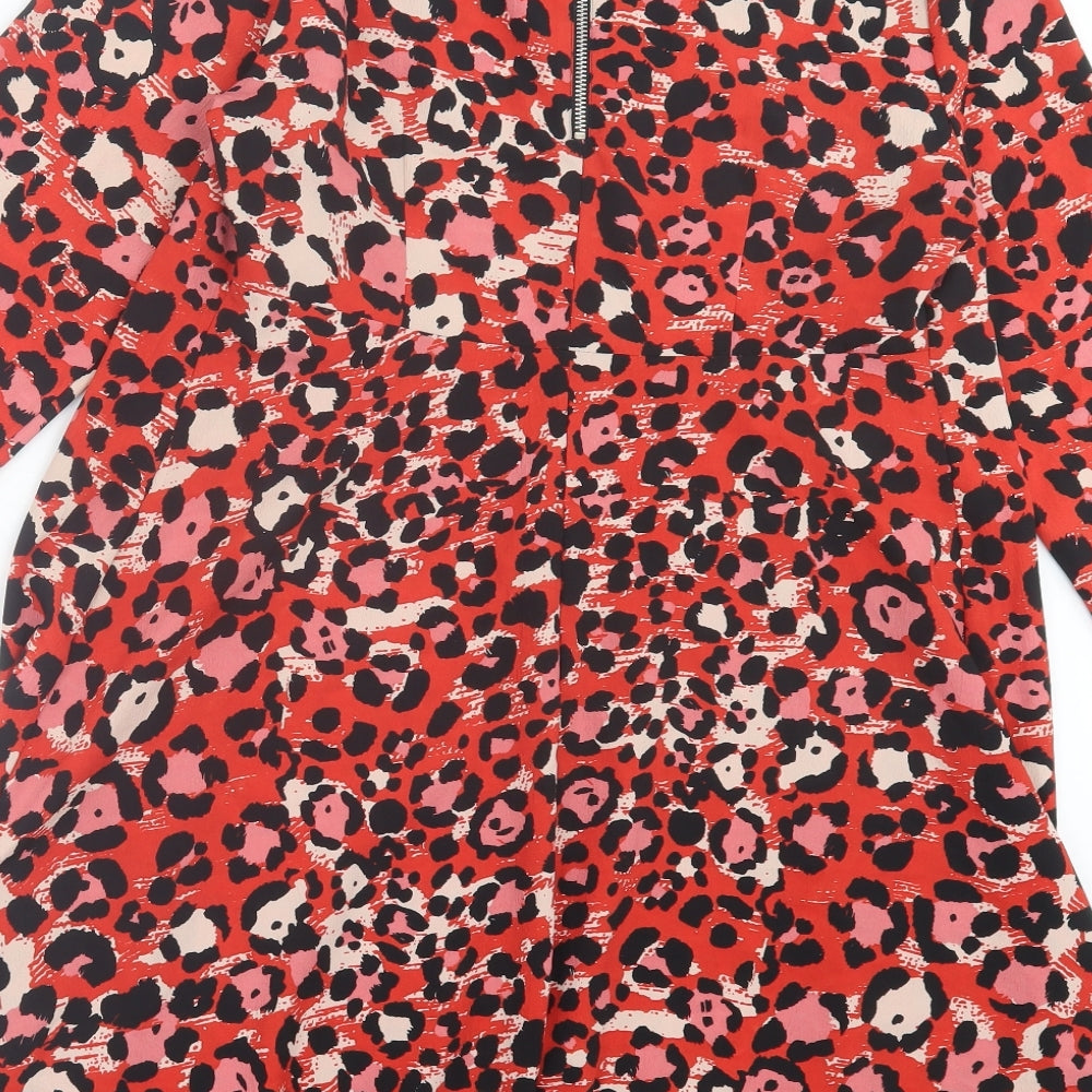 F&F Womens Red Animal Print Polyester A-Line Size 12 Crew Neck Zip