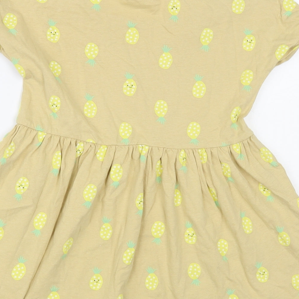 Anyday Girls Beige Geometric Cotton Pullover T-Shirt Size 3-4 Years Crew Neck Pullover - Pineapple Print