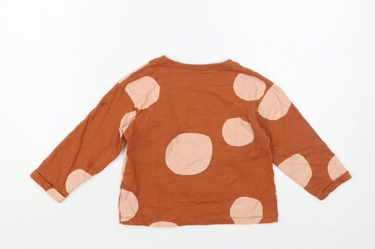 NEXT Girls Brown Polka Dot Cotton Pullover T-Shirt Size 2-3 Years Crew Neck Pullover - Cute Bear Detail
