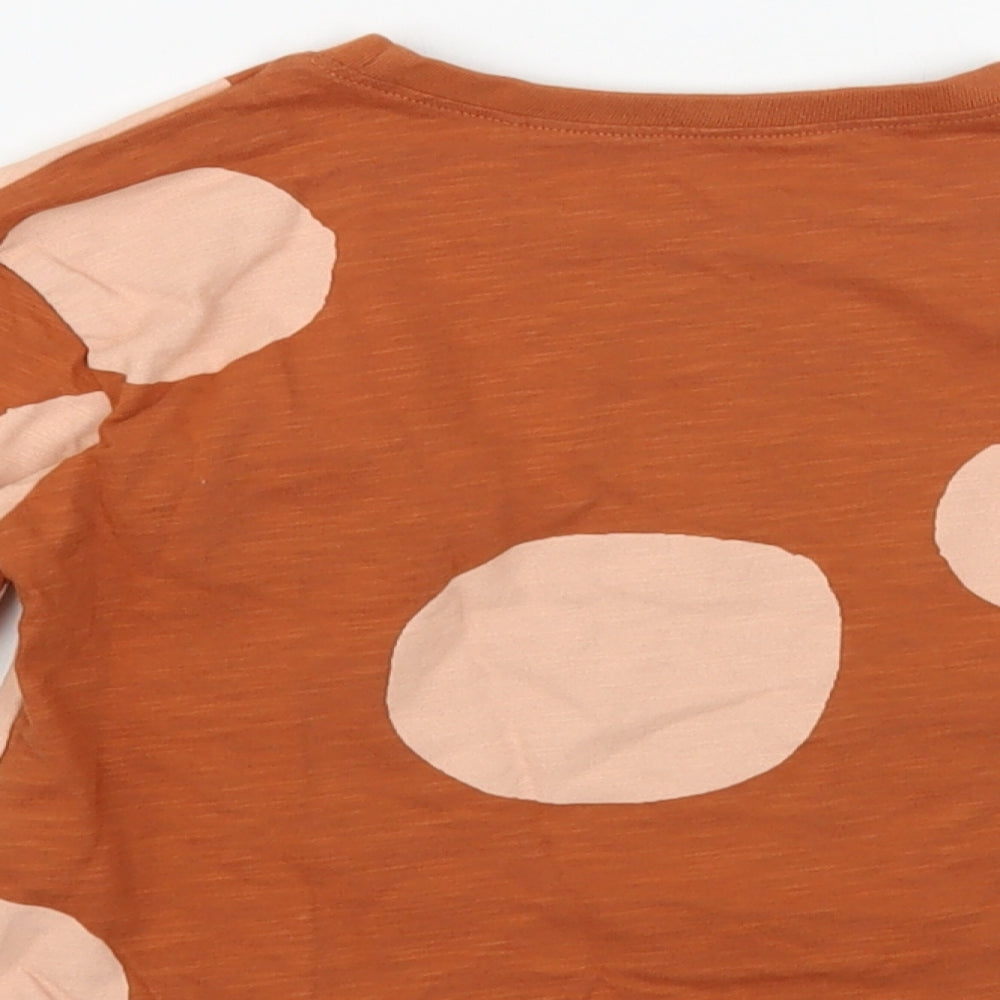 NEXT Girls Brown Polka Dot Cotton Pullover T-Shirt Size 2-3 Years Crew Neck Pullover - Cute Bear Detail