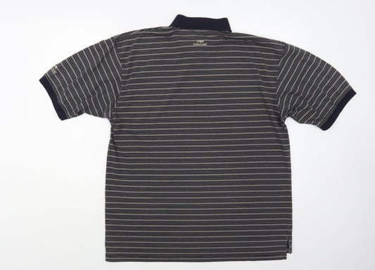 Cypress Point Mens Blue Striped Polyester Polo Size L Collared Button