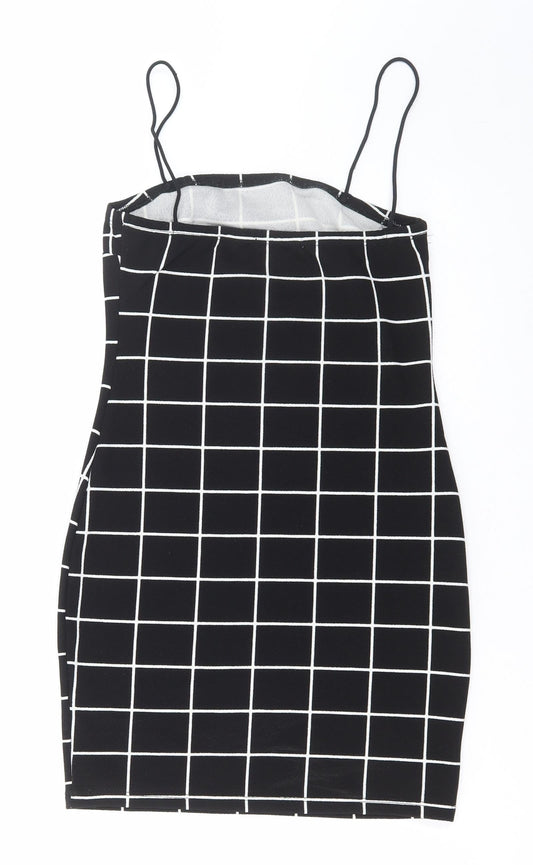 SheIn Womens Black Check Polyester Bodycon Size XS Square Neck Pullover