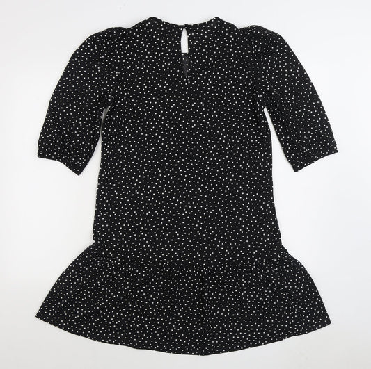 New Look Womens Black Polka Dot Polyester Fit & Flare Size 12 Round Neck Button