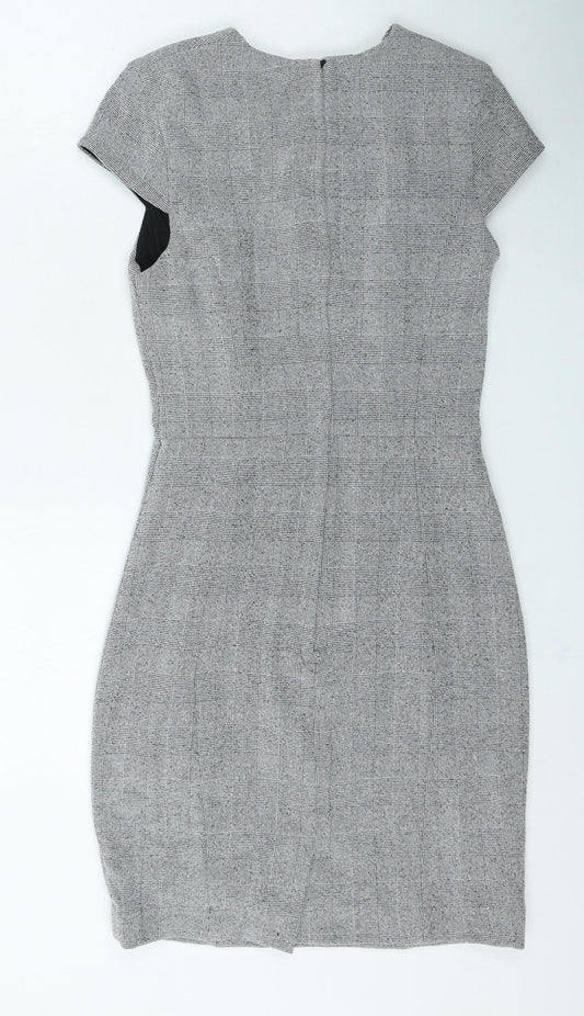 H&M Womens Grey Plaid Polyester Bodycon Size 4 Round Neck Zip