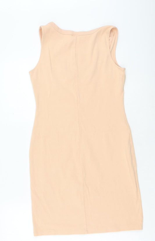 H&M Womens Pink Cotton Bodycon Size M Square Neck Pullover