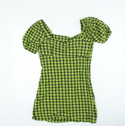 Noisy may Womens Yellow Plaid Cotton Bodycon Size L Sweetheart Zip